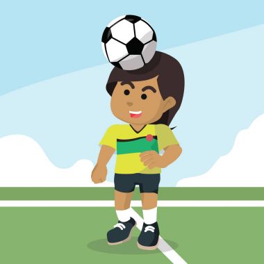 Afrikalı kadın futbol oyuncusu topu kafasına koyarak