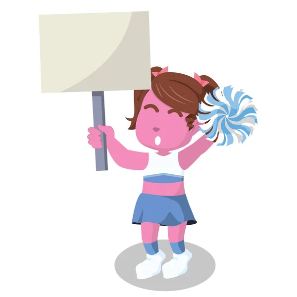 Pink Cheerleader Holding Sign Colorful — Stock Vector