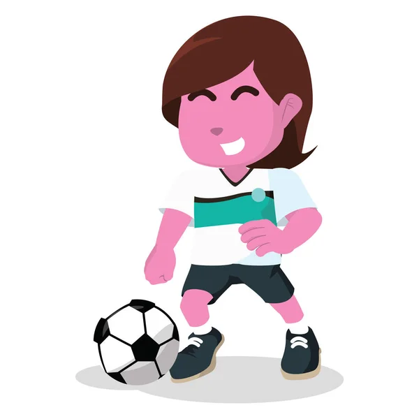 Roze Vrouwelijke Voetballer Dribbelen — Stockvector