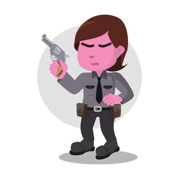 Policía Rosa Mujer Sosteniendo Arma — Vector de stock