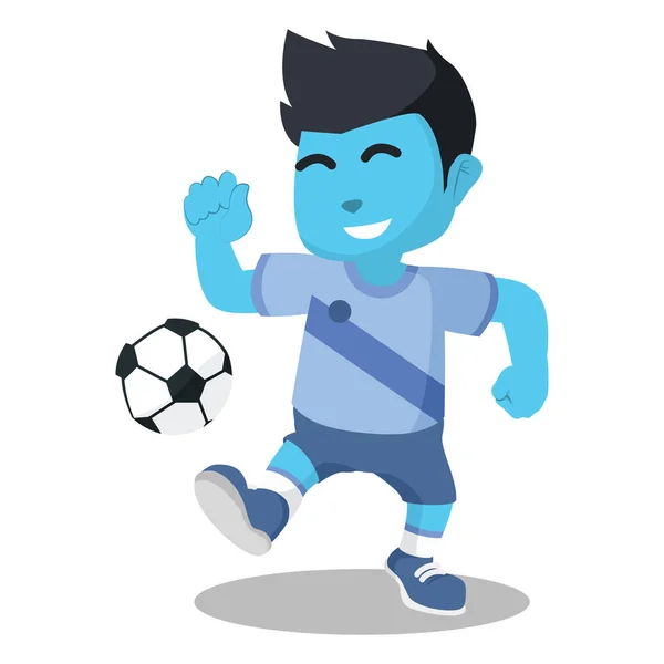 Blauwe Voetbalspeler Met Bal — Stockvector