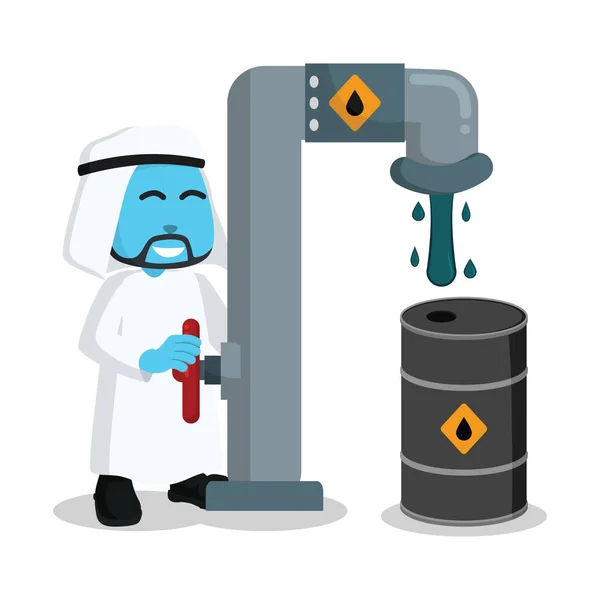 Azul Árabe Empresário Recarregar Seu Barril Petróleo — Vetor de Stock