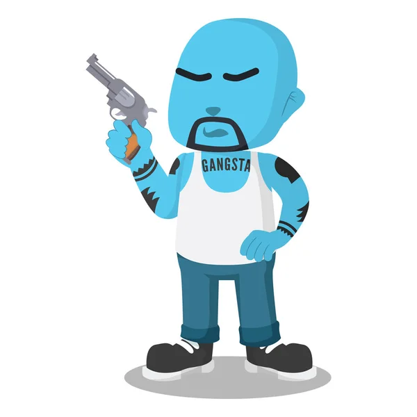 Gangster Azul Sosteniendo Arma — Vector de stock