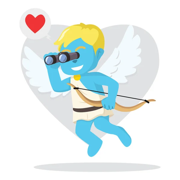 Azul Cupido Menino Procurando Amor Alvo Colorido — Vetor de Stock