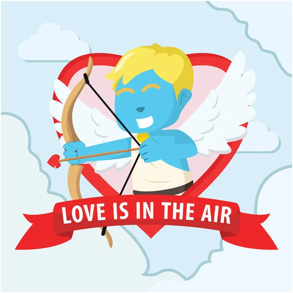 Bleu Garçon Cupidon Dans Emblème Coloré — Image vectorielle
