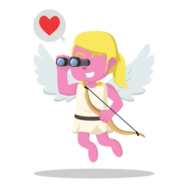 Rosa Chica Cupido Buscando Amor Objetivo Colorido — Vector de stock