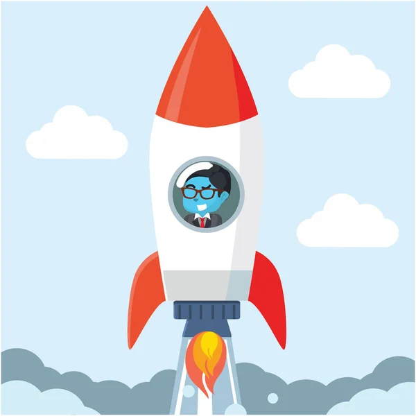 Blue Businessman Rocket Launch Startup — Stock Vector