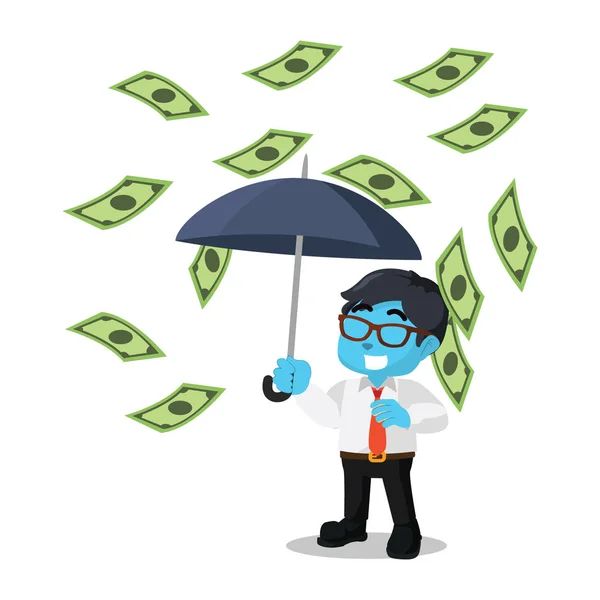 Blauer Geschäftsmann Regnet Geld — Stockvektor