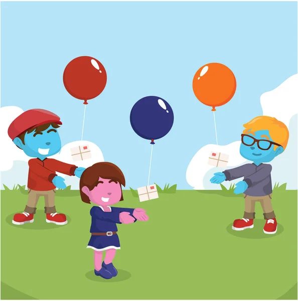 Dzieci Uwalniając Balon Listu Powietrza — Wektor stockowy