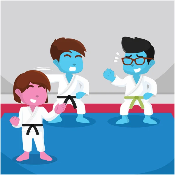 Niño Azul Aprender Karate — Vector de stock