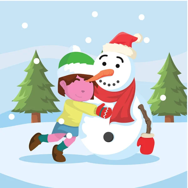 粉红女孩拥抱雪男 — 图库矢量图片