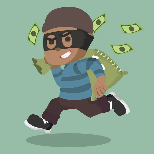 African Thief Running Carrying Bag Money — Stock Vector