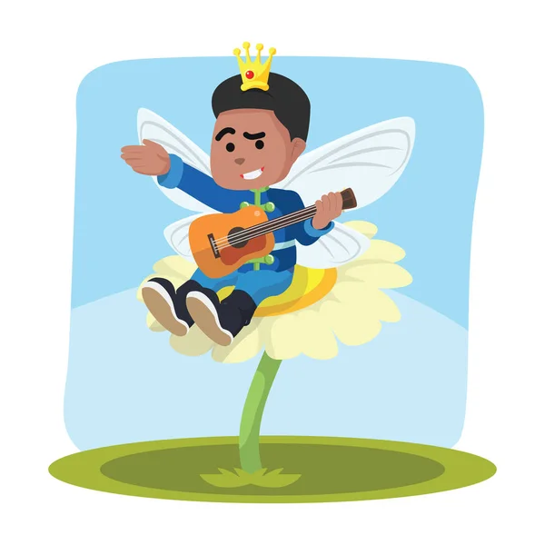 African Fairy Prince Playing Guitar Flower — Stock Vector