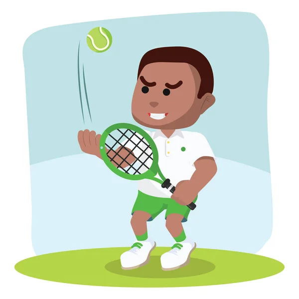 Africain Garçon Joueur Tennis Prêt Frapper — Image vectorielle