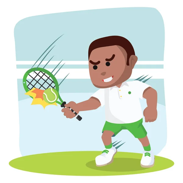 African Boy Tennis Player Repelling Ball — Stock Vector