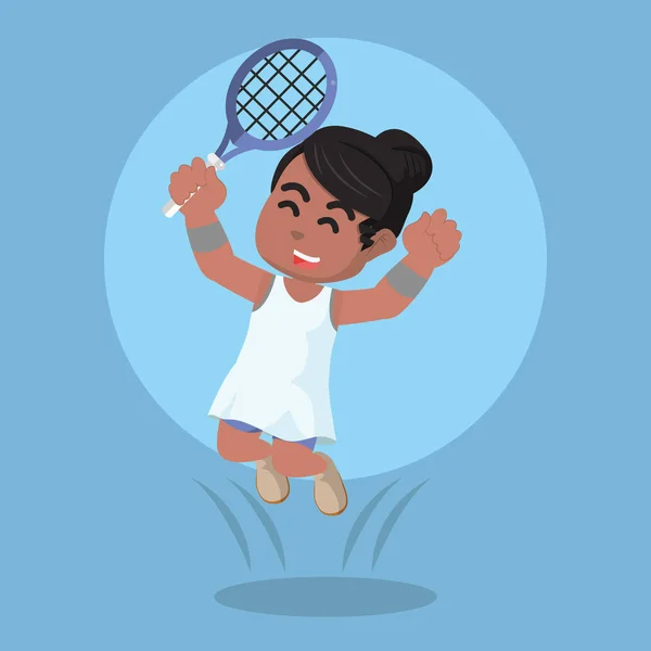 Africaine Joueuse Tennis Heureux Saut — Image vectorielle