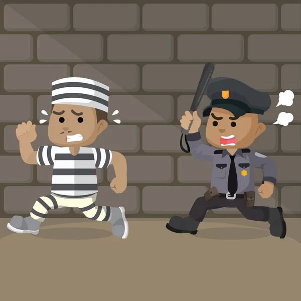 囚人をキャッチするアフリカ警察実行 — ストックベクタ