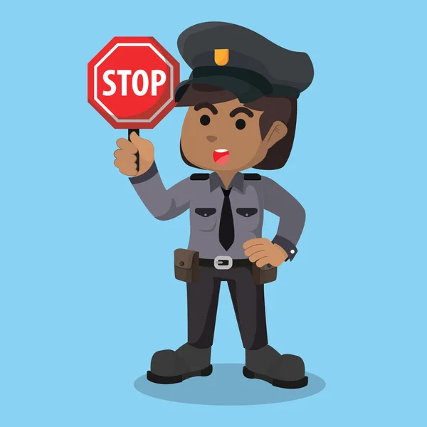 African Female Police Holding Stop Sign — Stock Vector