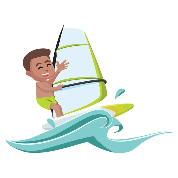 Afrikaanse Jongen Wind Surfer — Stockvector