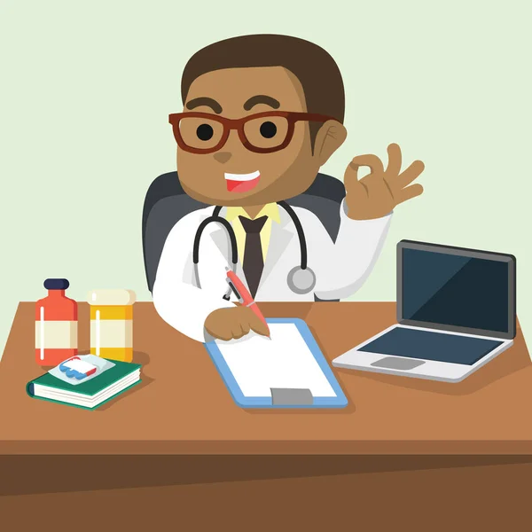 Αφρικανική Γιατρό Στο Γραφείο Του — Διανυσματικό Αρχείο