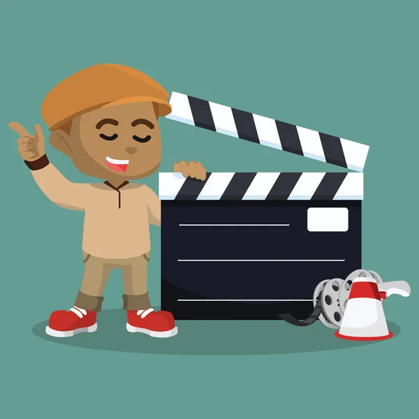 Africain Garçon Réalisateur Avec Géant Clapboard — Image vectorielle