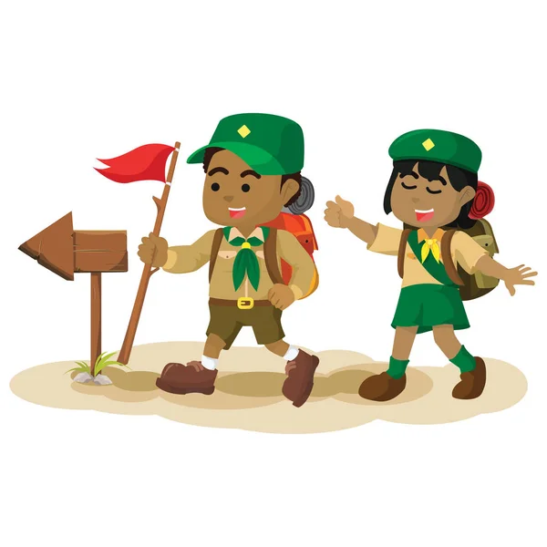 Africano Boy Scout Siguiendo Flecha Signo — Archivo Imágenes Vectoriales