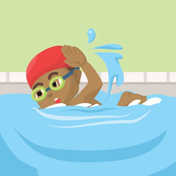 African Chłopiec Ilustracja Pływanie — Wektor stockowy