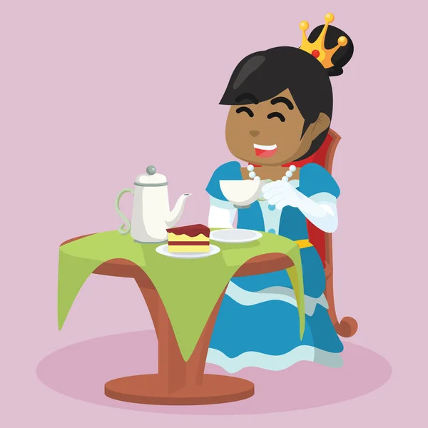 Princesa Africana Bebiendo Comiendo Pastel — Archivo Imágenes Vectoriales
