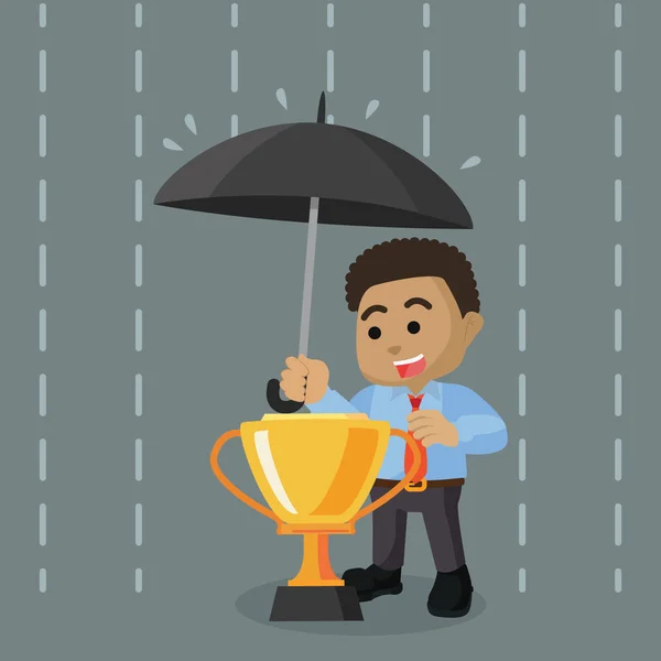 African Businessman Covering Trophy Umbrella — Stock Vector