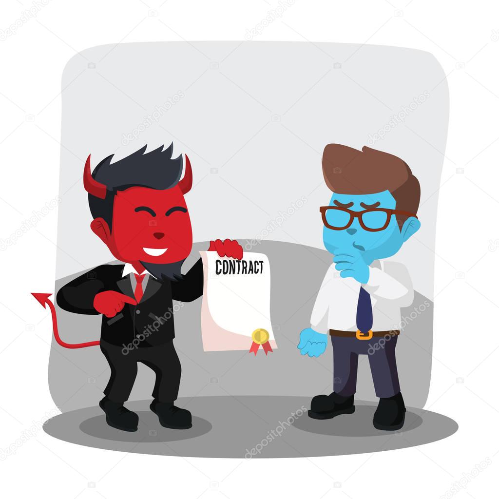 red businessman evil offering contract to blue businessman