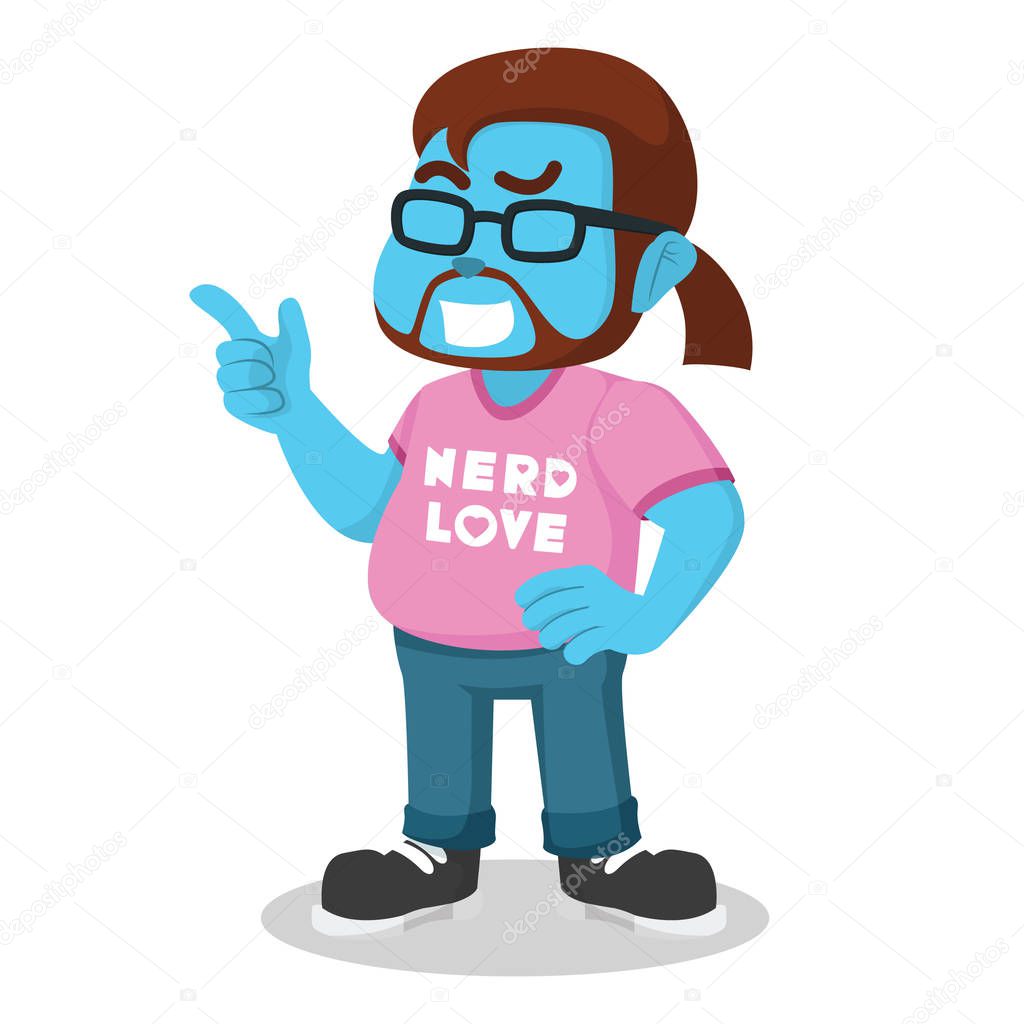 Blue fat boy, vector illustration of nerd on white background