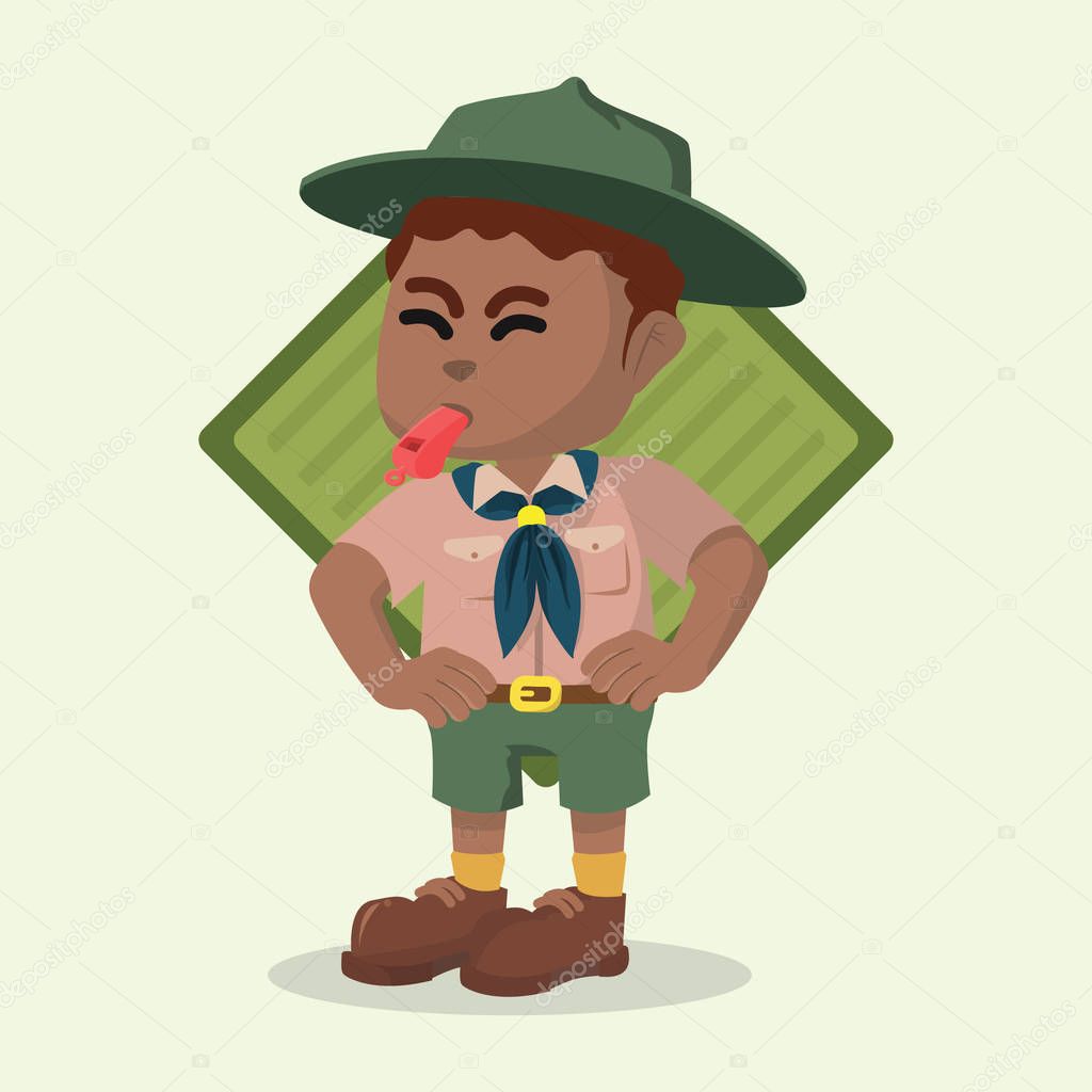 african boy scout blowing whistle