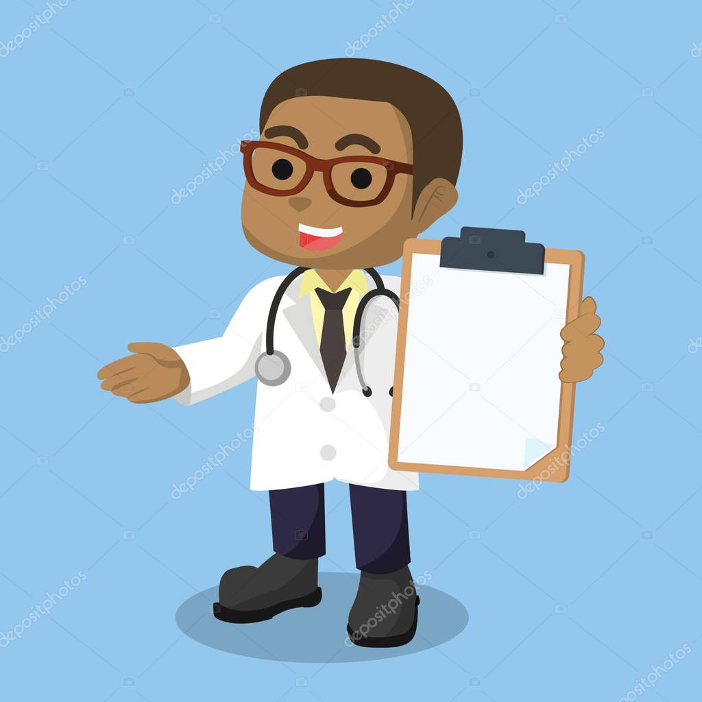 african boy doctor holding clipboard