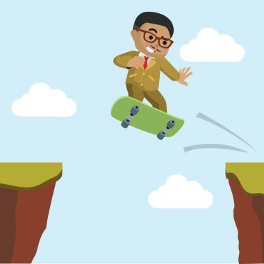 Afrika işadamı kaykay uçurumun altındaki geçiş