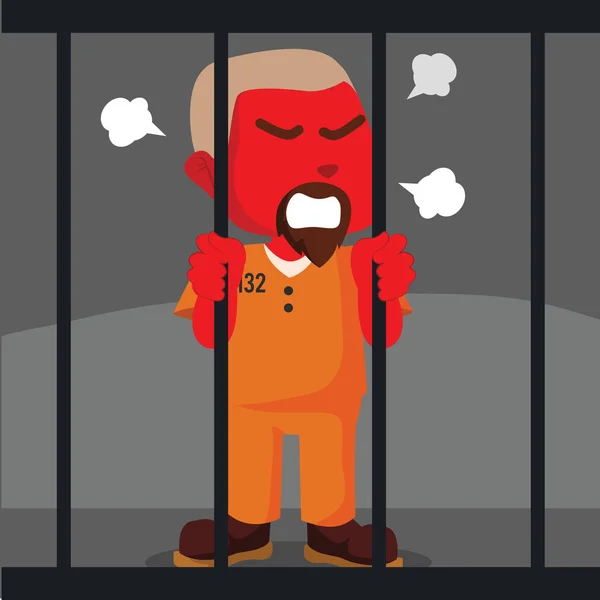 红囚犯在牢房里生气 — 图库矢量图片