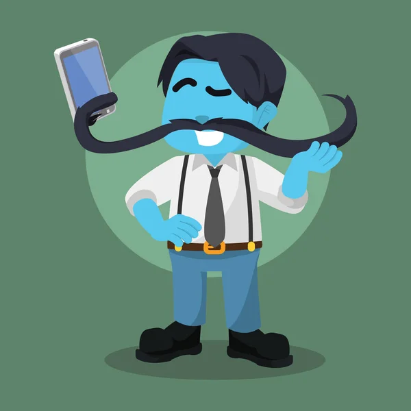 Azul Cara Tomando Selfie Com Seu Bigode — Vetor de Stock