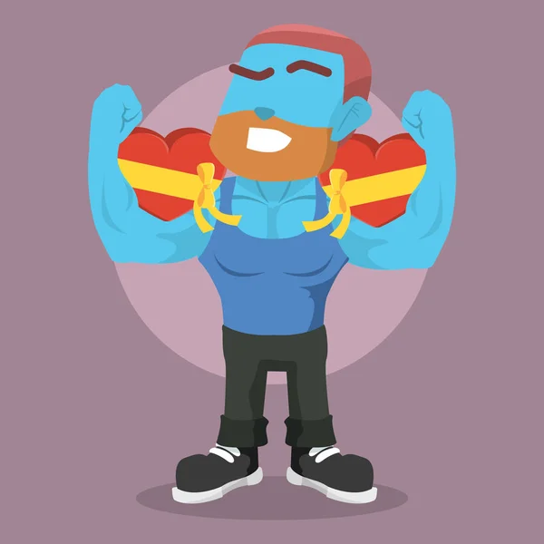 Blue Body Builder Holding Valentine Chocolate — Stock Vector