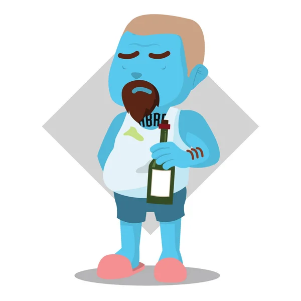 Hombre Sucio Azul Sosteniendo Alcohol — Archivo Imágenes Vectoriales