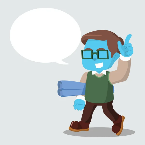 Geek Azul Caminando Con Llamada — Vector de stock