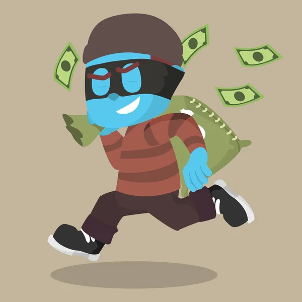 Blue Thief Stealing Bag Money — Stock Vector