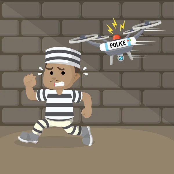 Prisonnier Africain Fuyant Drone Patrouilleur — Image vectorielle