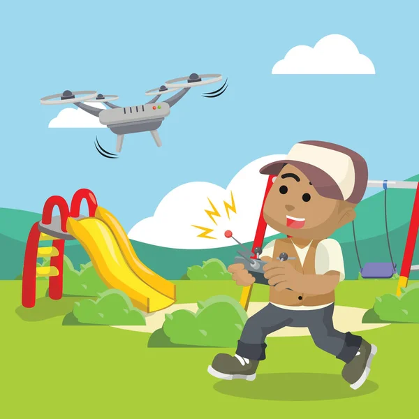Africain Garçon Jouer Drone Parc — Image vectorielle