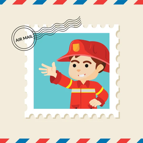 Sello Postal Bombero Sobre Correo Aéreo — Vector de stock