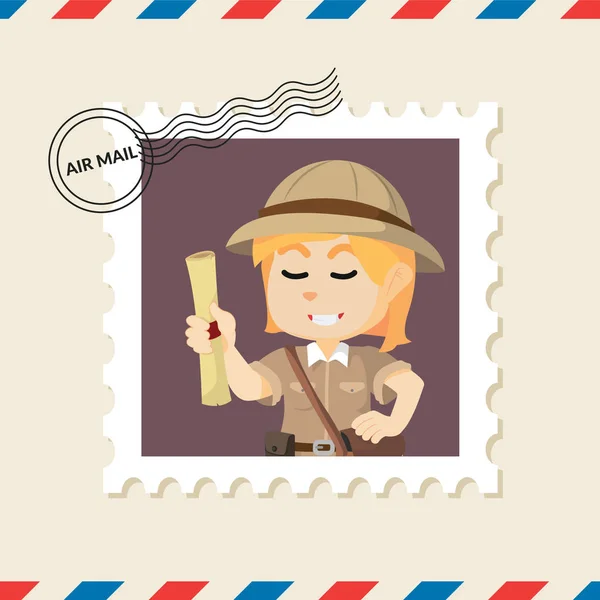 空気メールの封筒のエクスプ ローラーの女の子切手 — ストックベクタ