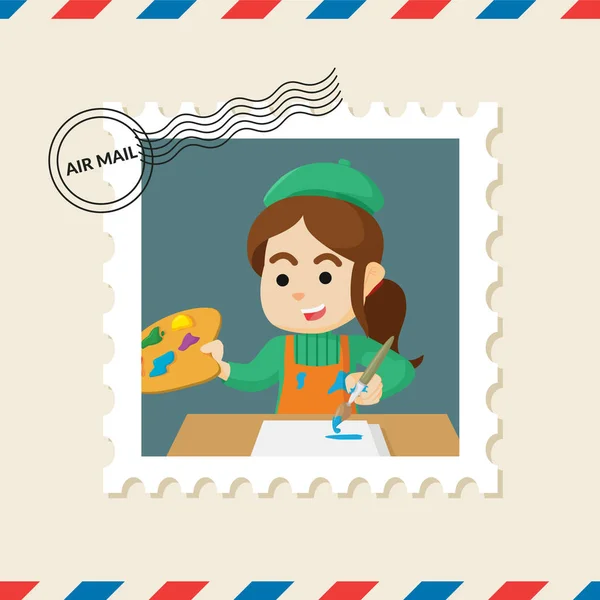 Sello Postal Del Artista Sobre Correo Aéreo — Vector de stock