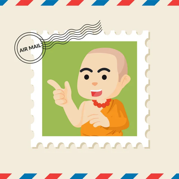 Sello Postal Monje Budista Sobre Correo Aéreo — Vector de stock