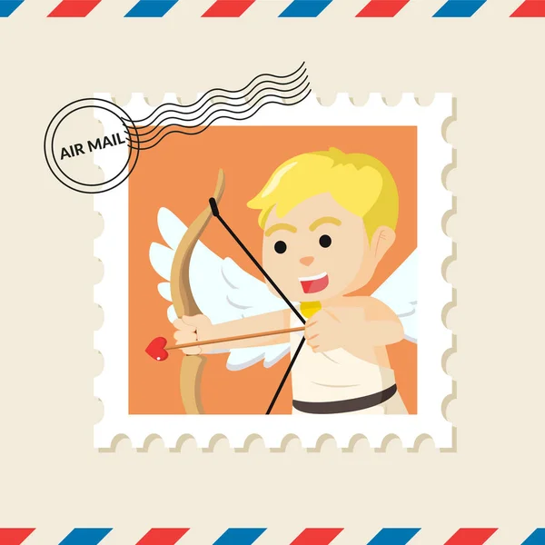 在航空邮件信封上的丘比特男孩邮票 — 图库矢量图片