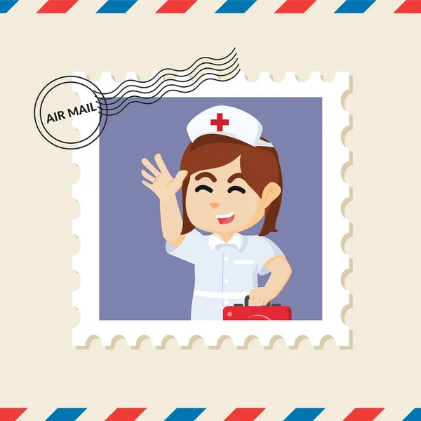 Timbre Poste Infirmière Sur Enveloppe Courrier Aérien — Image vectorielle