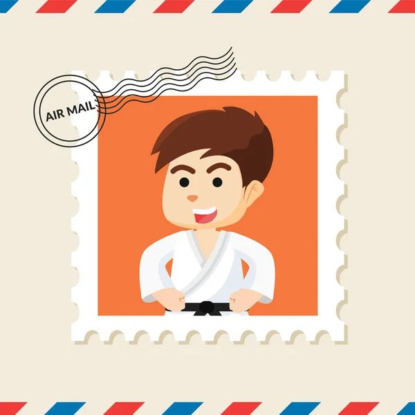 Sello Postal Karate Boy Sobre Correo Aéreo — Vector de stock