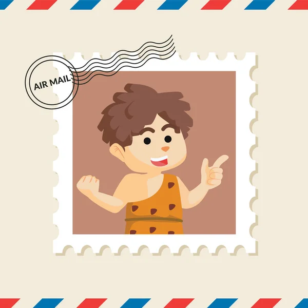 Caveman Γραμματόσημο Στον Φάκελο Αλληλογραφίας Αέρα — Διανυσματικό Αρχείο